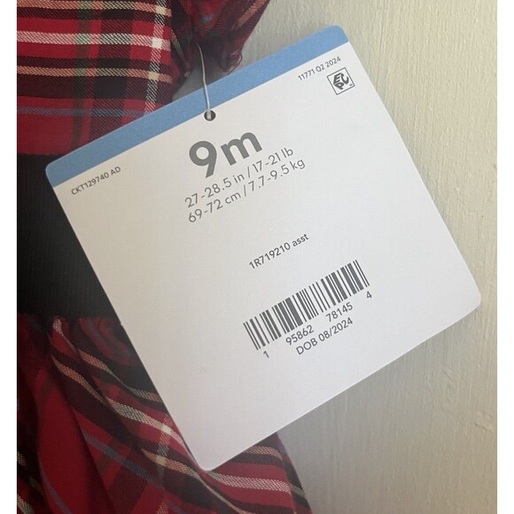 Carter's Christmas Girls 2 Piece Red Plaid Dress Festive With Undies NWT 9M - Picture 5 of 7